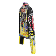 Yellow Graffiti & Flame Motorcycle PU Leather Jacket