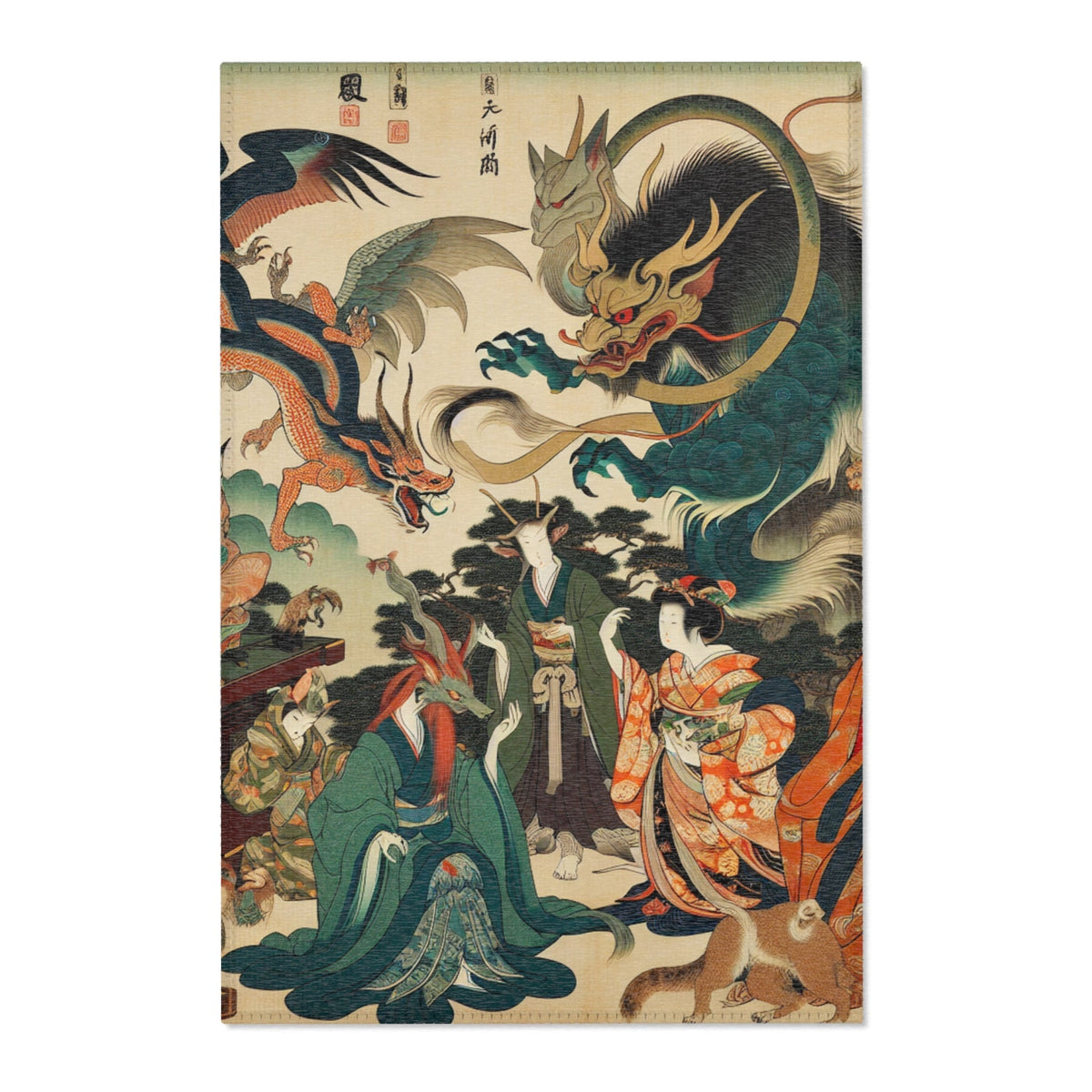 Yokai Area Rug with Japanese Folklore Design 24’’ × 36’’