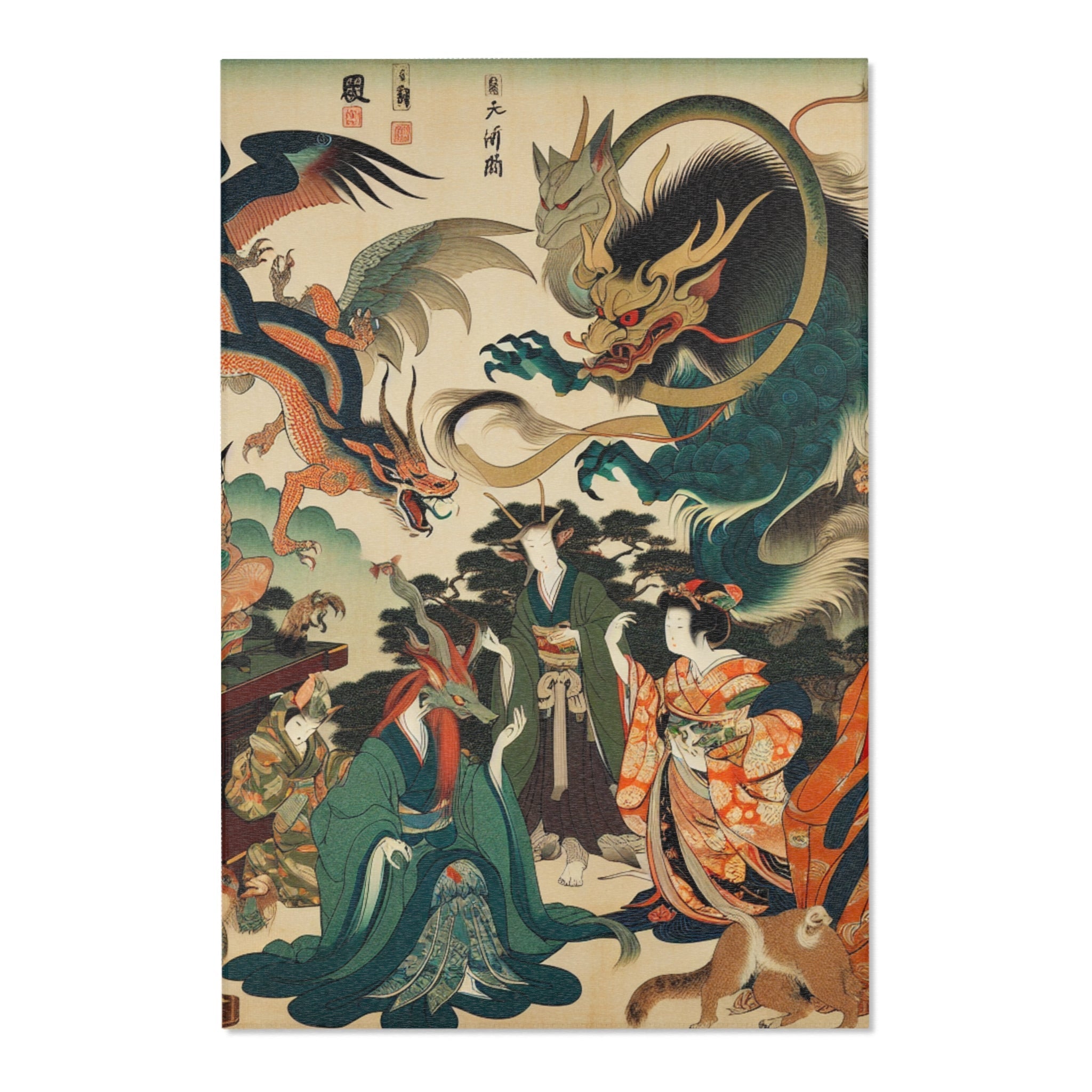 Yokai Area Rug with Japanese Folklore Design 48’’ × 72’’