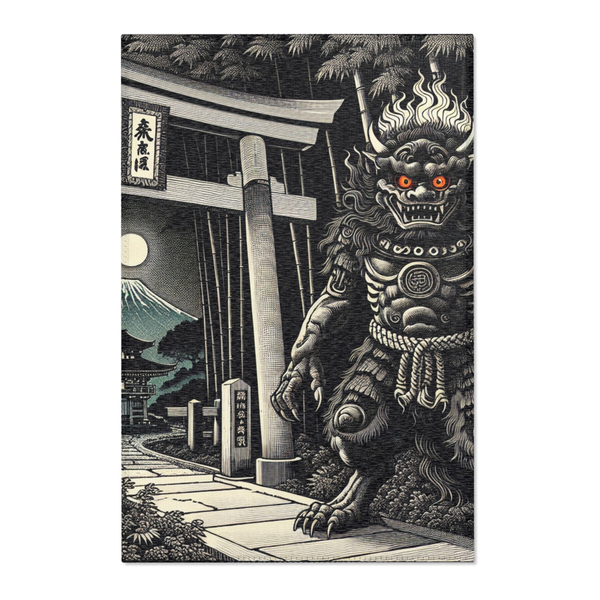 Yokai Area Rug with Japanese Folklore Torii Gate Design
