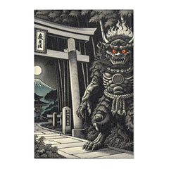 Yokai Area Rug with Japanese Folklore Torii Gate Design
