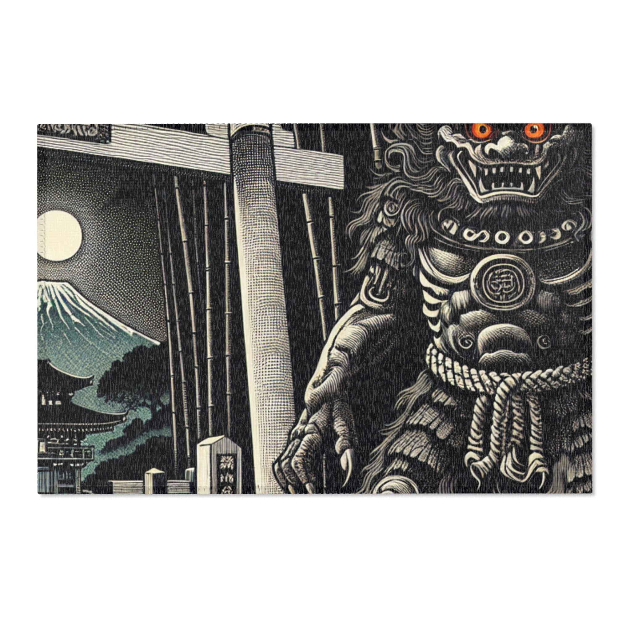 Yokai Area Rug with Japanese Folklore Torii Gate Design