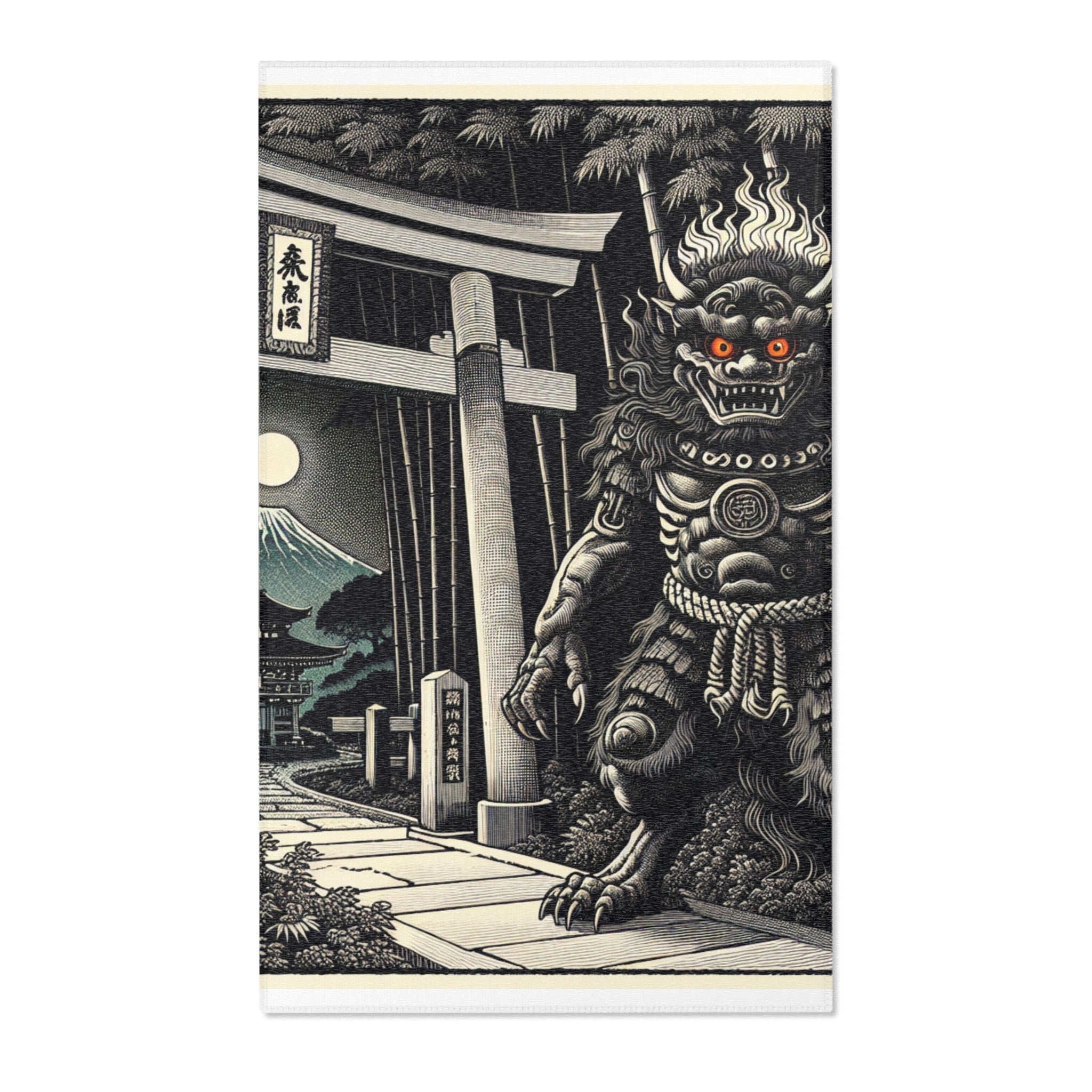Yokai Area Rug with Japanese Folklore Torii Gate Design