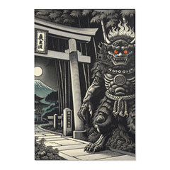 Yokai Area Rug with Japanese Folklore Torii Gate Design