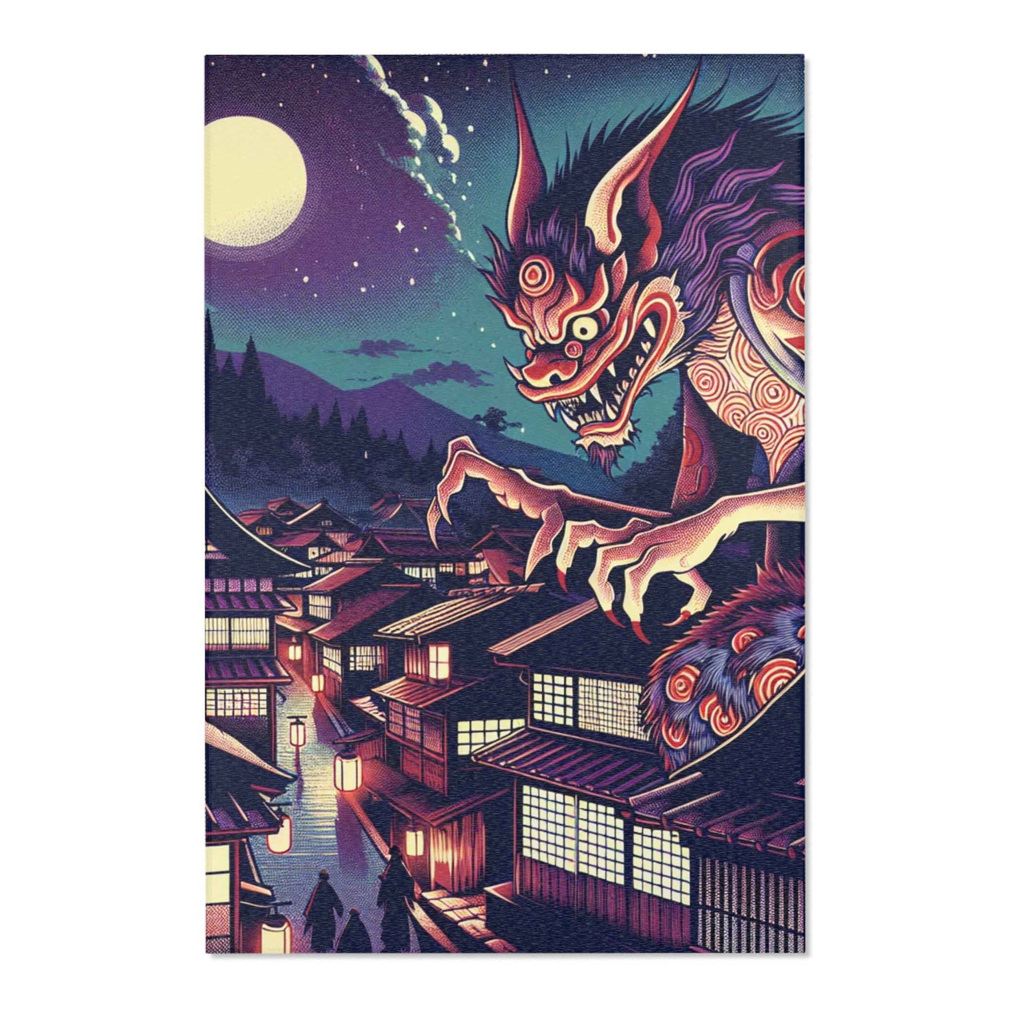 Yokai Area Rug with Traditional Japanese Folklore Design