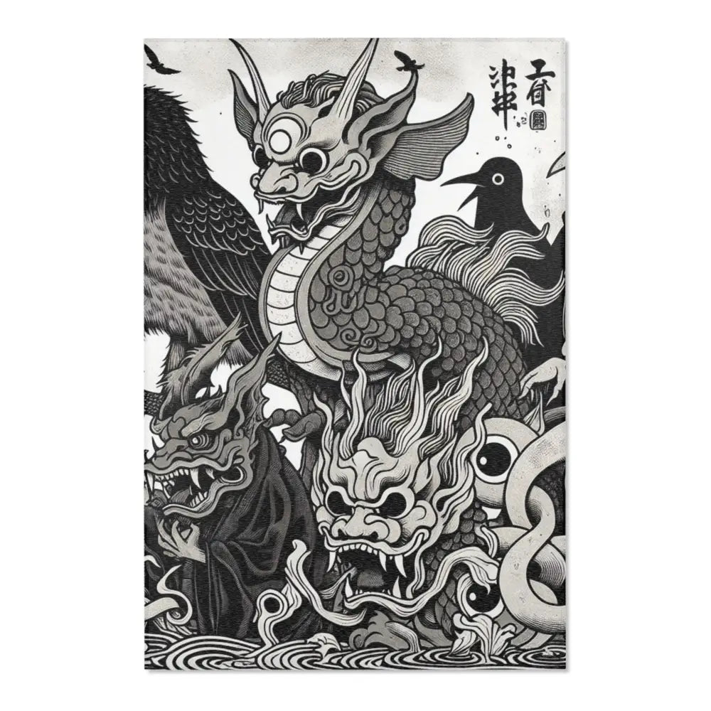 Yokai Art Area Rug with Historic Japanese Folklore Design