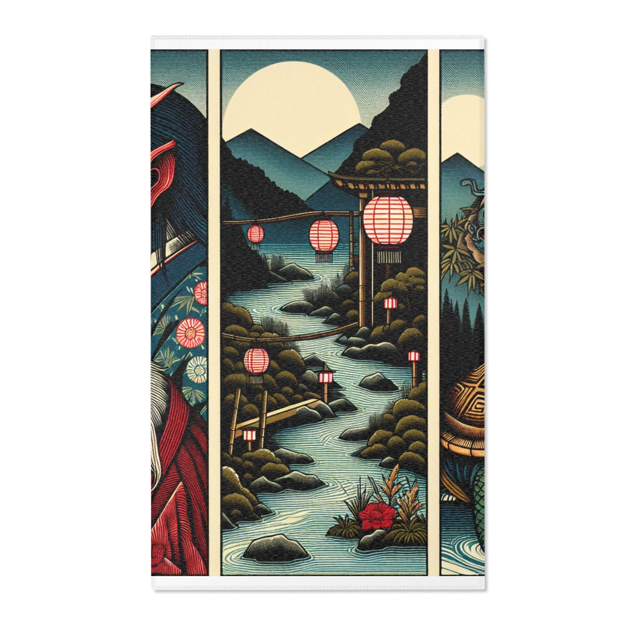 Yokai Art Area Rug with Tengu and Kappa Design 36’’ × 60’’
