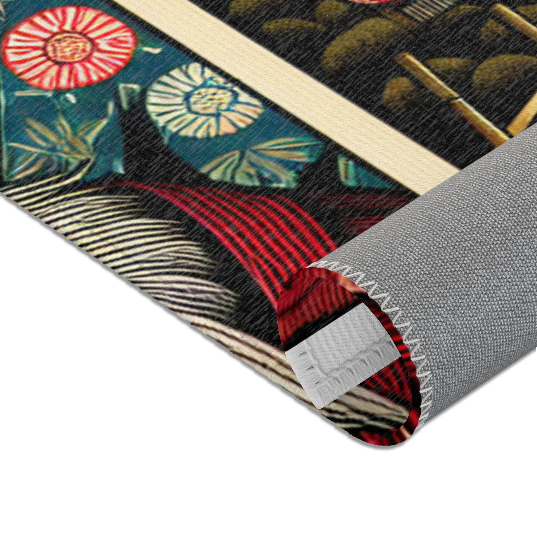 Yokai Art Area Rug with Tengu and Kappa Design