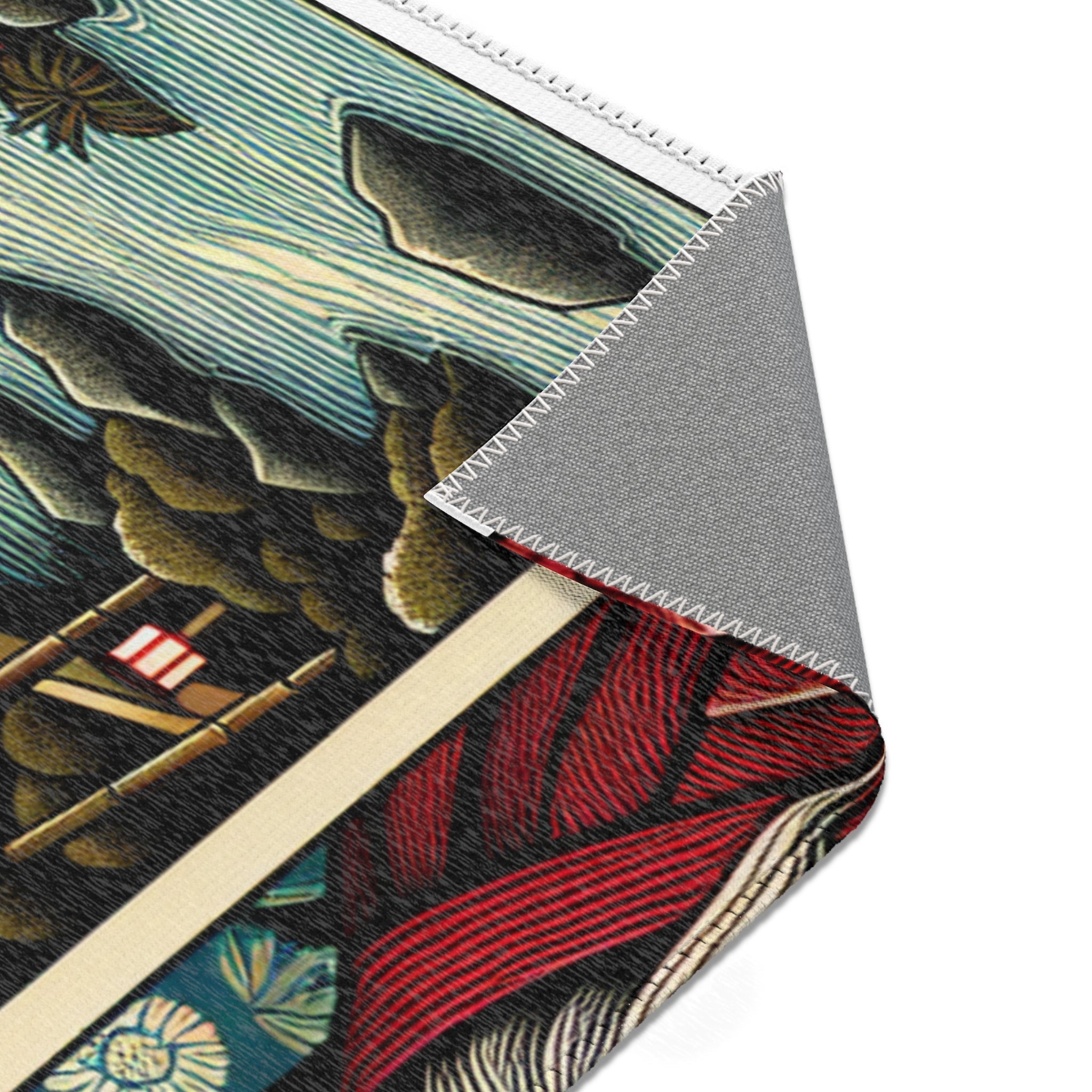 Yokai Art Area Rug with Tengu and Kappa Design