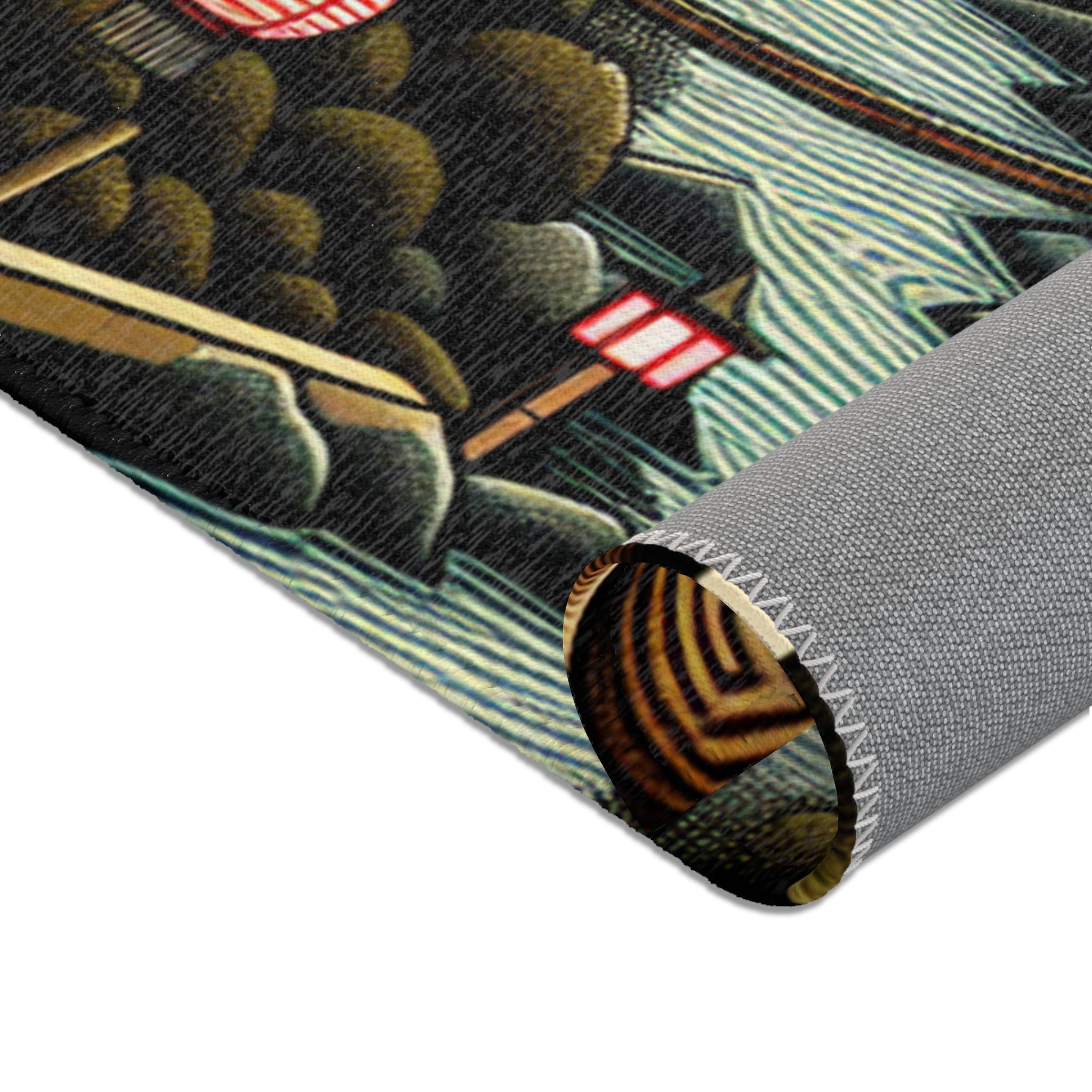 Yokai Art Area Rug with Tengu and Kappa Design