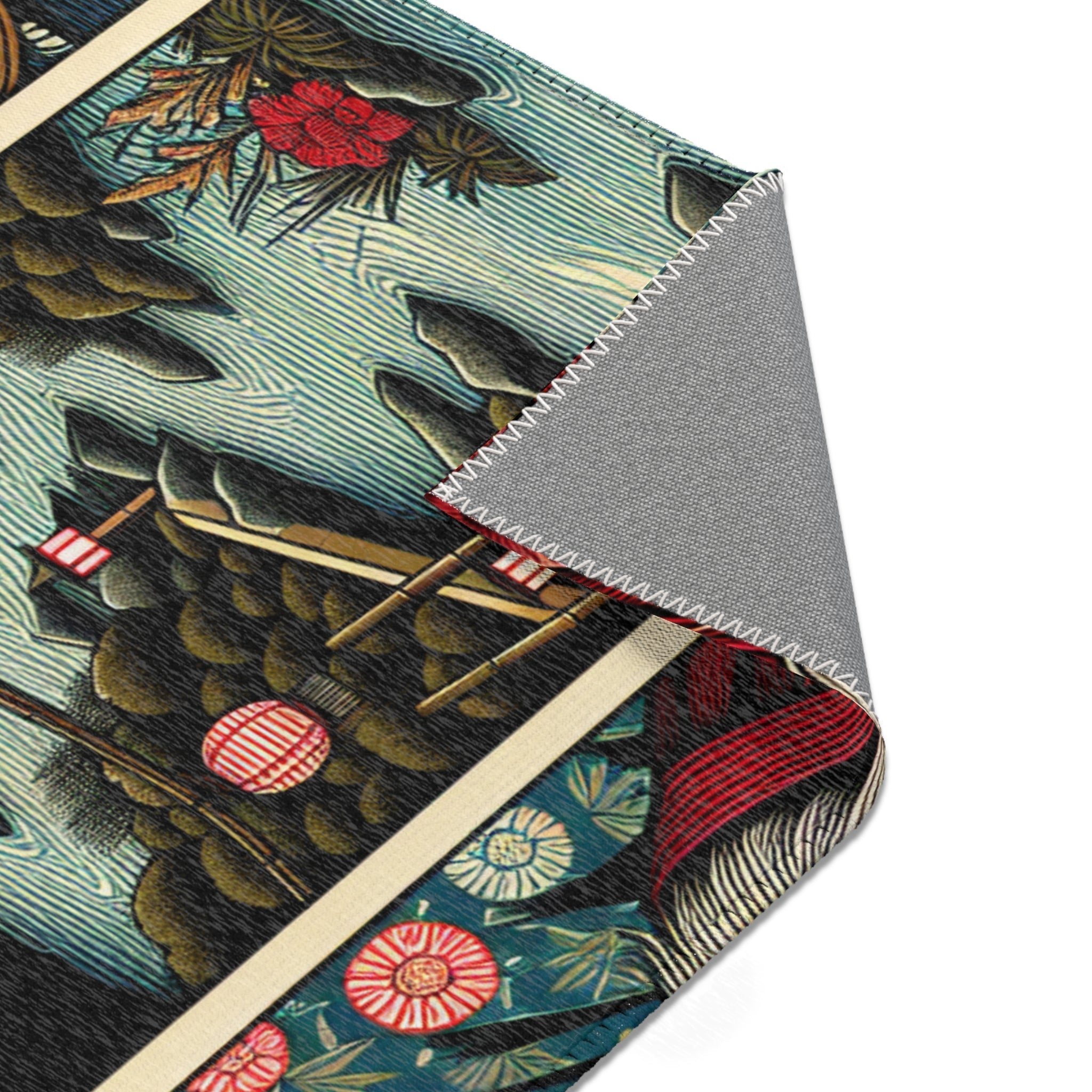Yokai Art Area Rug with Tengu and Kappa Design