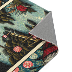 Yokai Art Area Rug with Tengu and Kappa Design