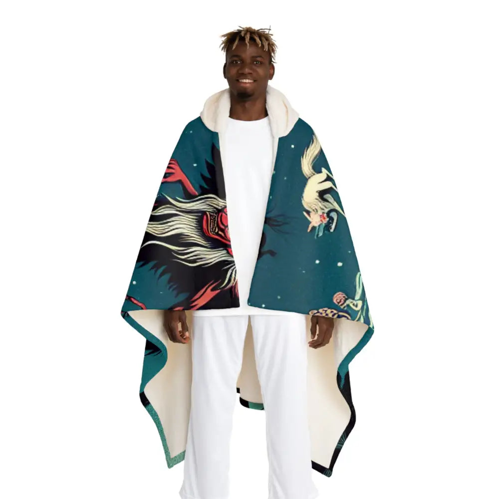 Yokai Hooded Sherpa Fleece Blanket Japan Myth Design