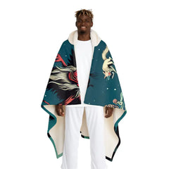 Yokai Hooded Sherpa Fleece Blanket Japan Myth Design