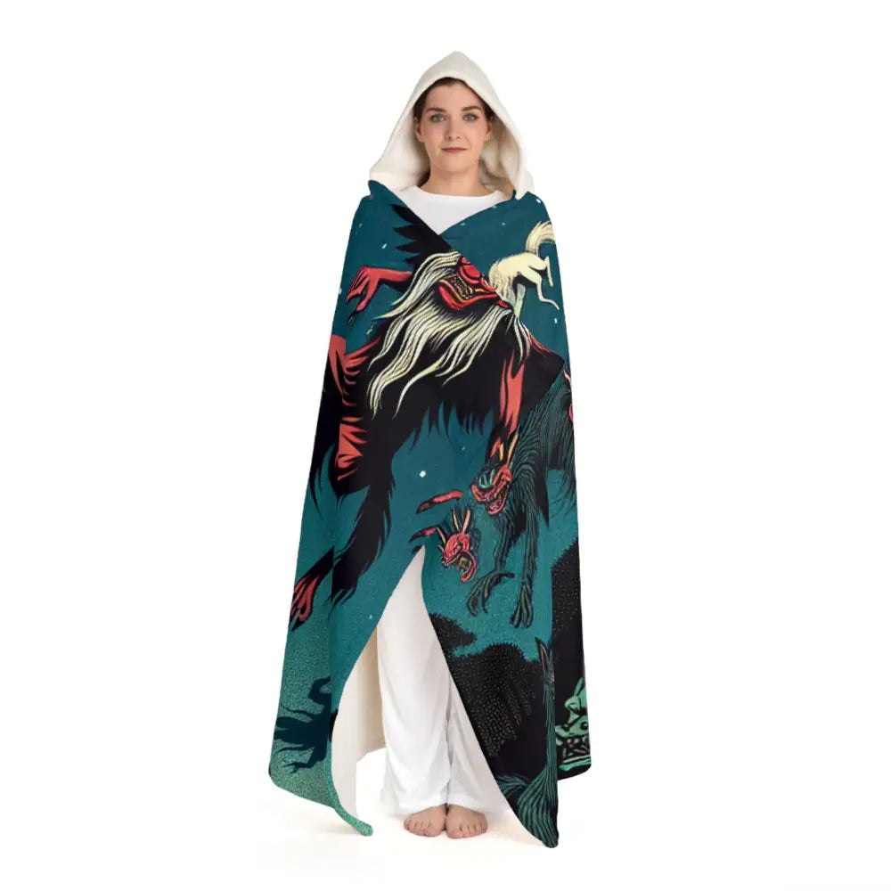 Yokai Hooded Sherpa Fleece Blanket Japan Myth Design