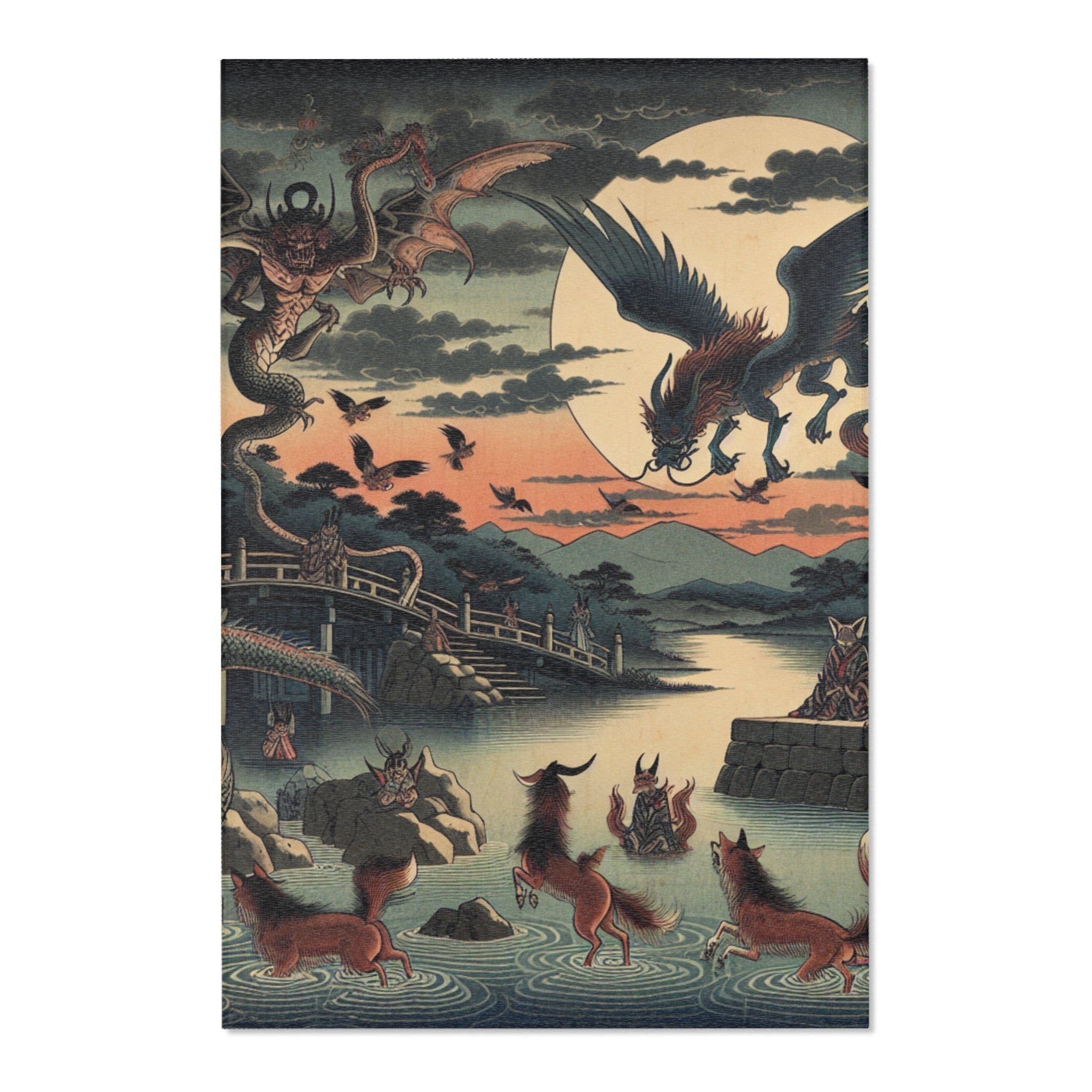Yokai-Inspired Area Rug with Japanese Folklore Design 48’’