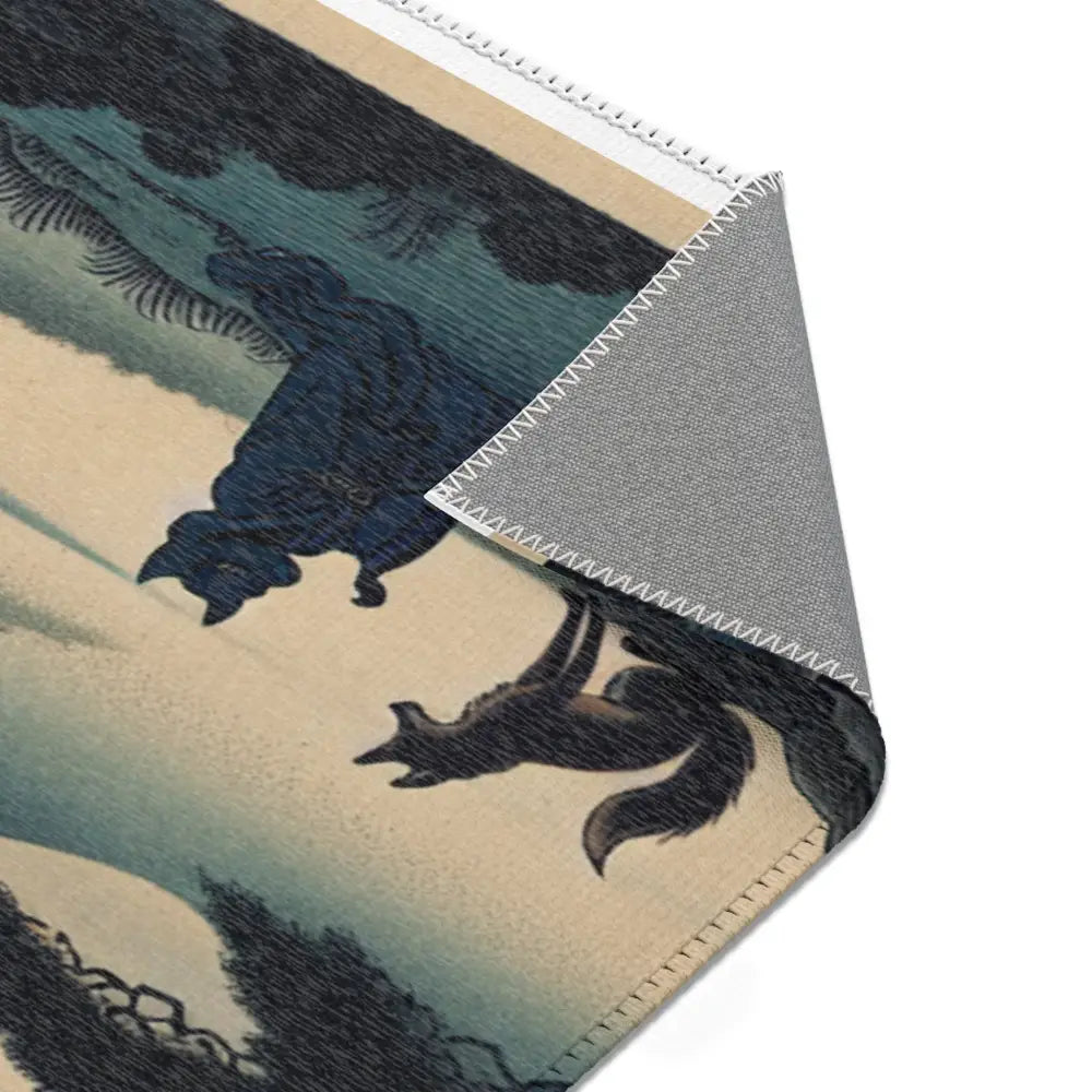 Yokai Scene Area Rug with Kappa and Kitsune Design