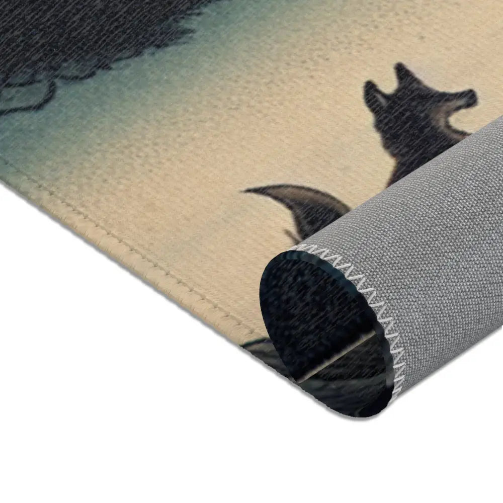 Yokai Scene Area Rug with Kappa and Kitsune Design