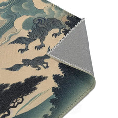 Yokai Scene Area Rug with Kappa and Kitsune Design