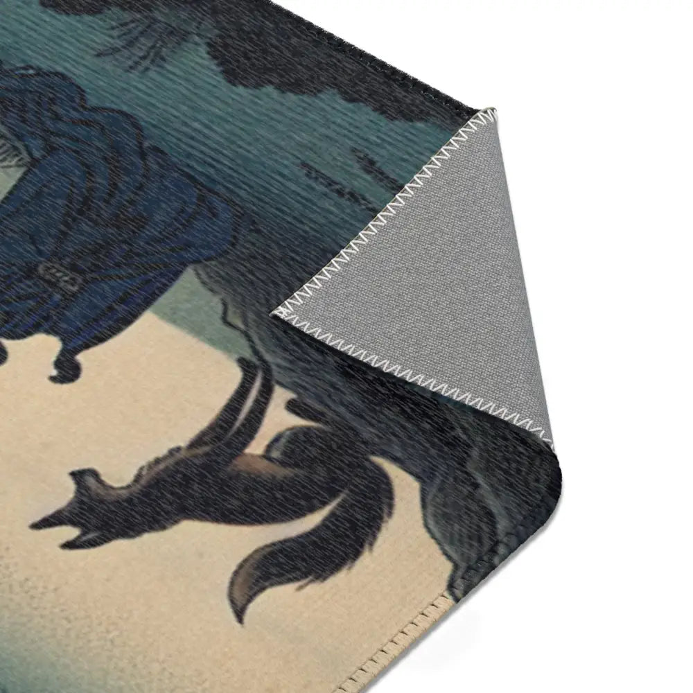 Yokai Scene Area Rug with Kappa and Kitsune Design