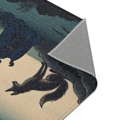 Yokai Scene Area Rug with Kappa and Kitsune Design