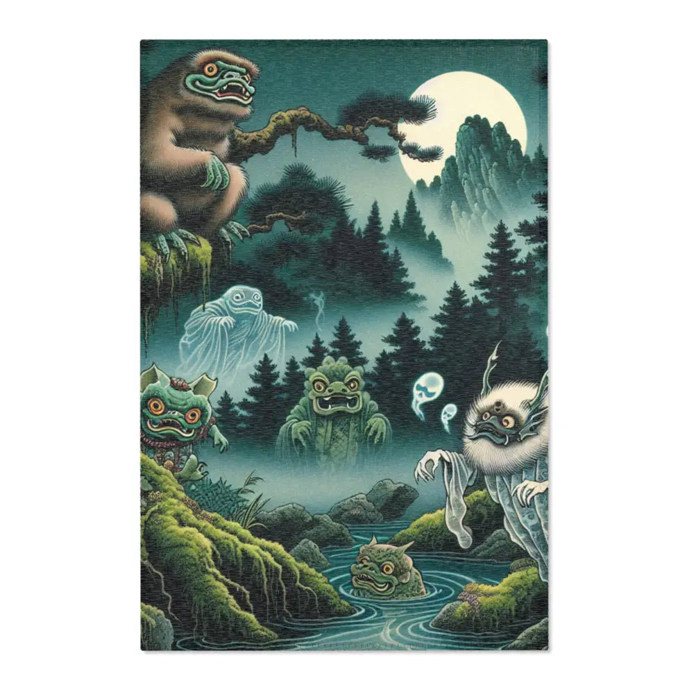 Yokai Scene Area Rug with Phantom-like Yurei Floating