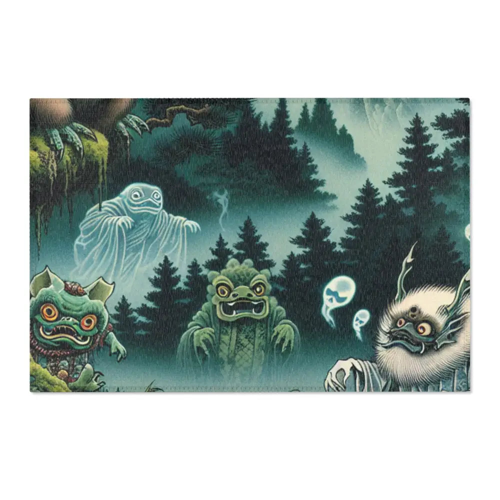 Yokai Scene Area Rug with Phantom-like Yurei Floating