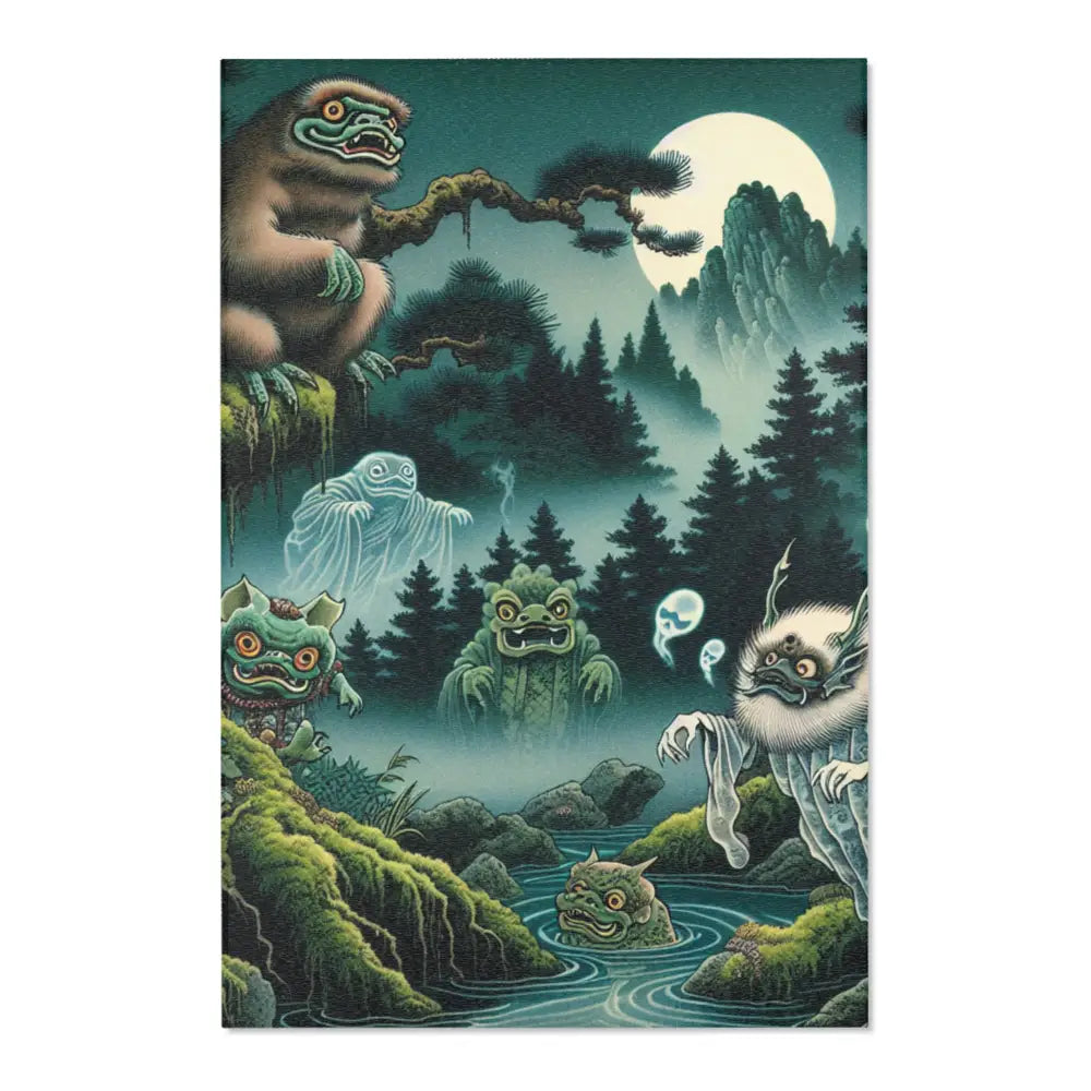 Yokai Scene Area Rug with Phantom-like Yurei Floating