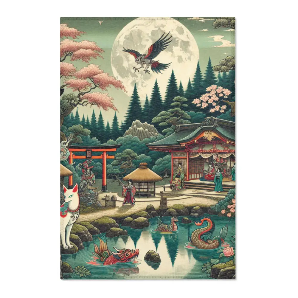 Yokai-Themed Area Rug with Intricate Ukiyo-e Style Design