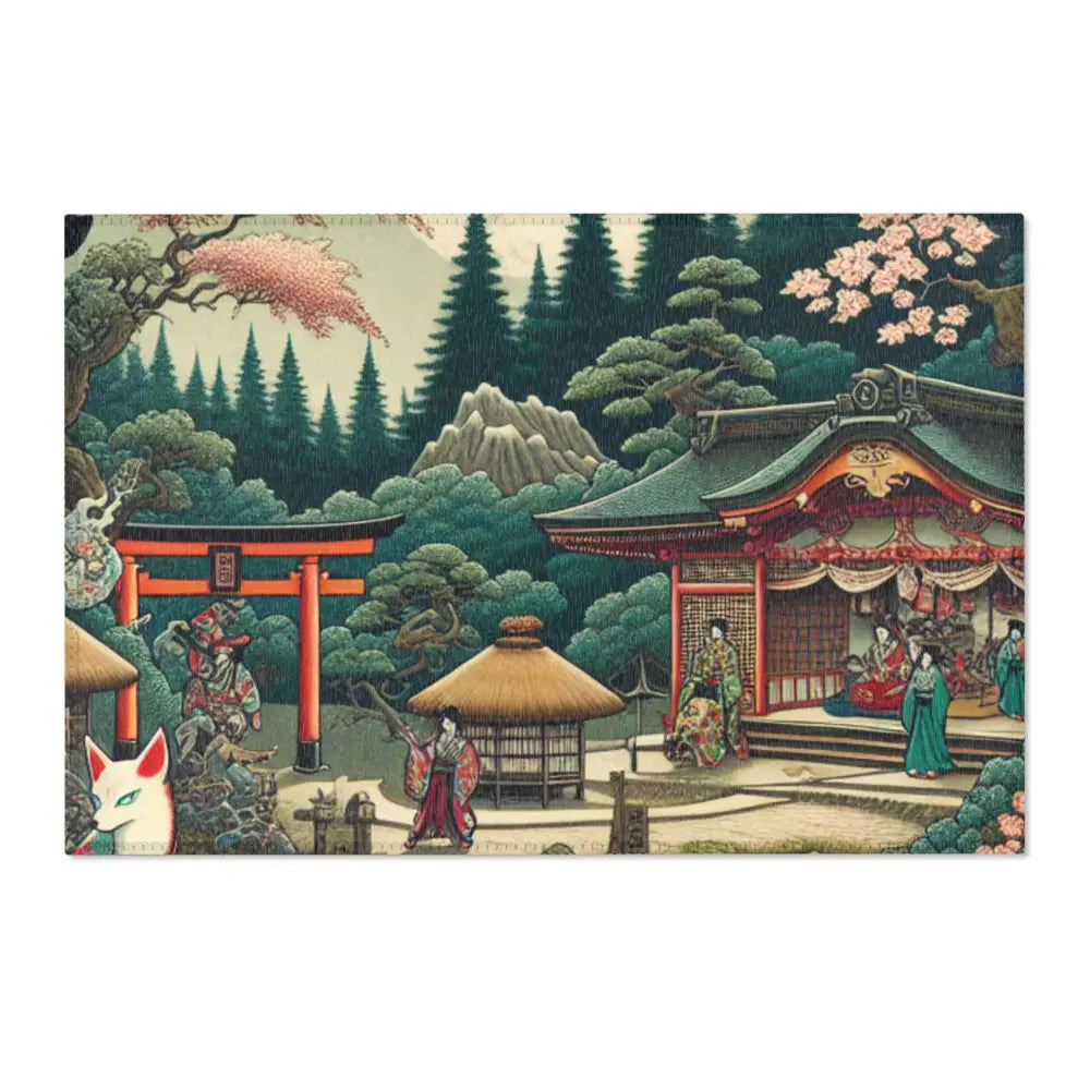 Yokai-Themed Area Rug with Intricate Ukiyo-e Style Design