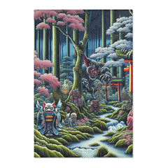 Yokai-Themed Area Rug with Moonlit Forest Scene and Torii