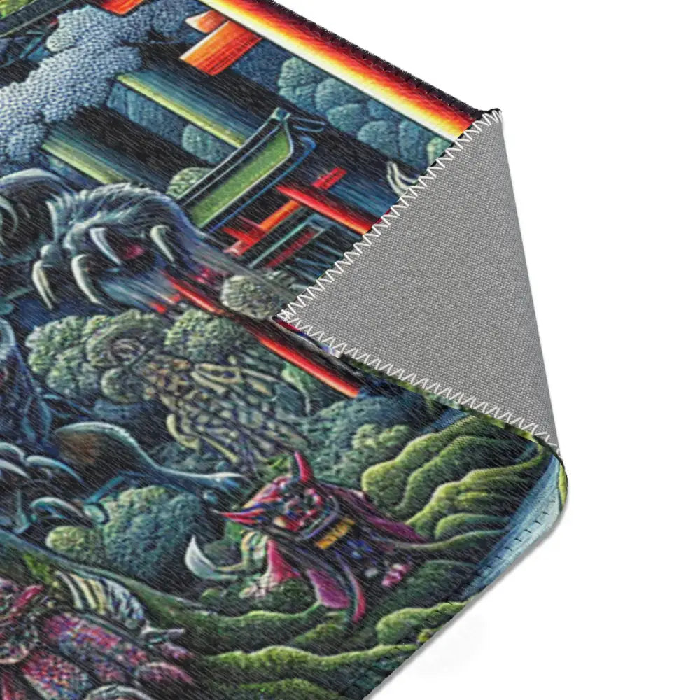 Yokai-Themed Area Rug with Moonlit Forest Scene and Torii