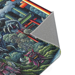 Yokai-Themed Area Rug with Moonlit Forest Scene and Torii
