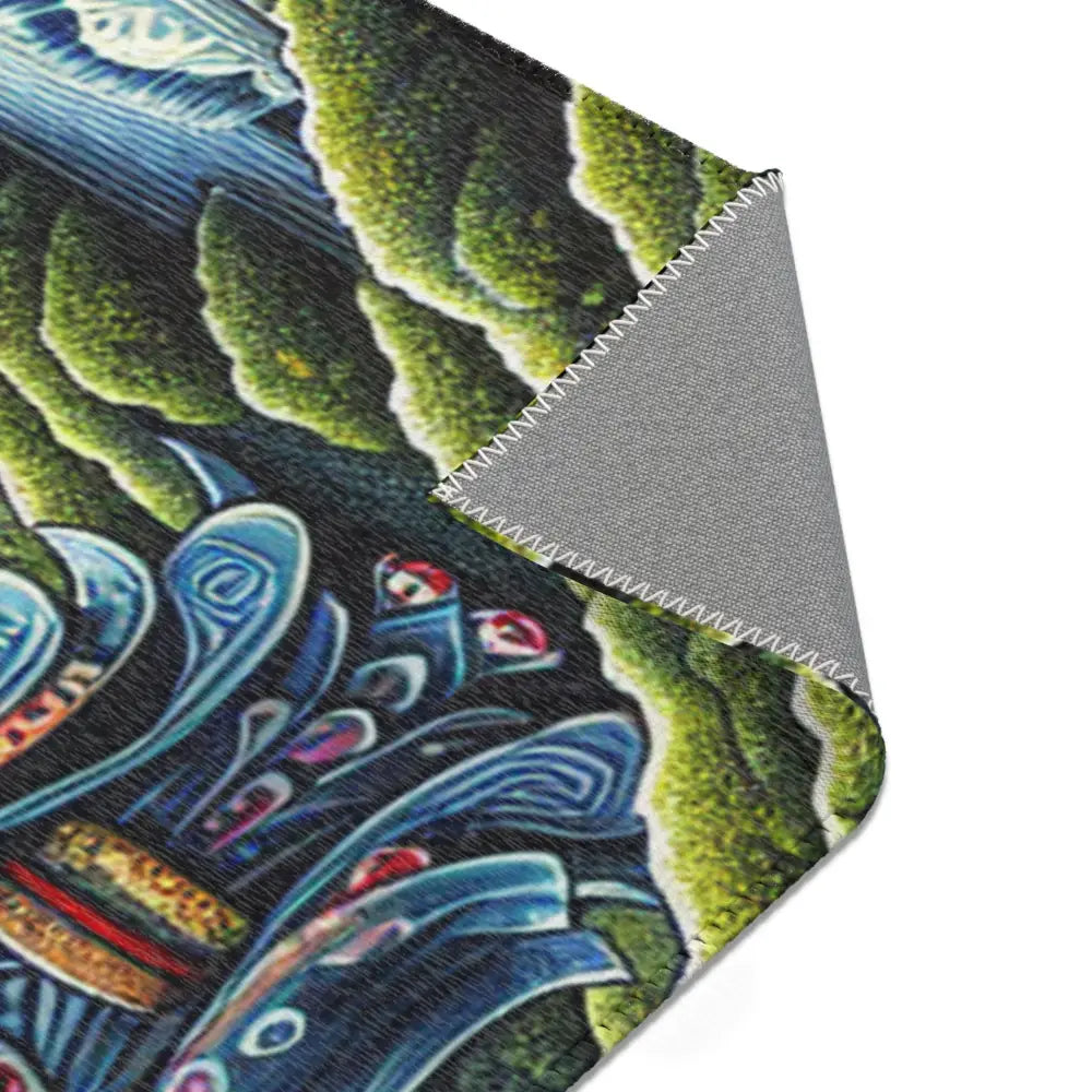 Yokai-Themed Area Rug with Moonlit Forest Scene and Torii