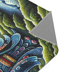 Yokai-Themed Area Rug with Moonlit Forest Scene and Torii