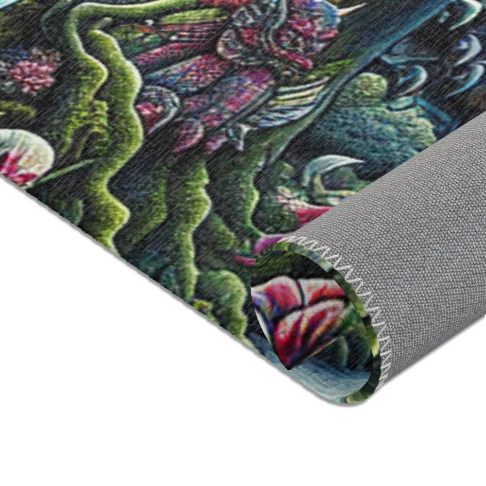 Yokai-Themed Area Rug with Moonlit Forest Scene and Torii