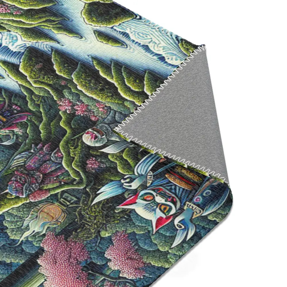 Yokai-Themed Area Rug with Moonlit Forest Scene and Torii
