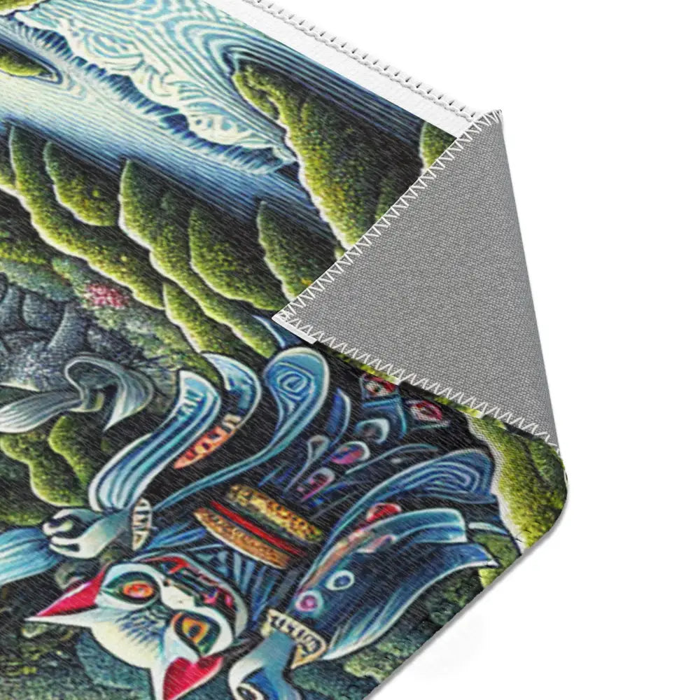 Yokai-Themed Area Rug with Moonlit Forest Scene and Torii