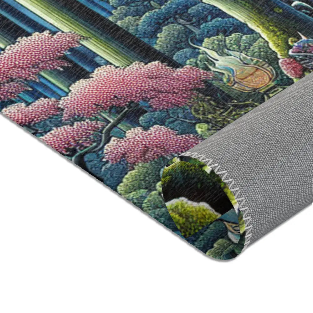 Yokai-Themed Area Rug with Moonlit Forest Scene and Torii