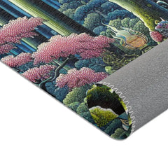 Yokai-Themed Area Rug with Moonlit Forest Scene and Torii