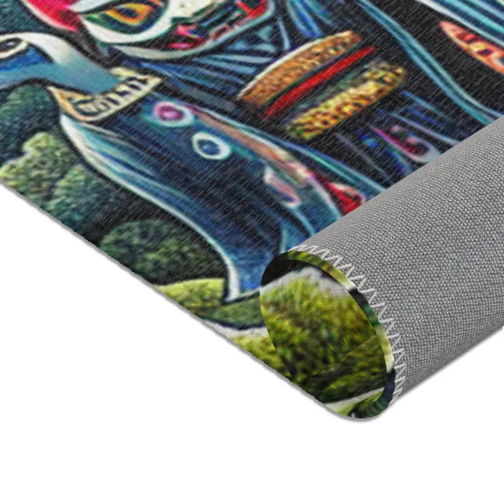 Yokai-Themed Area Rug with Moonlit Forest Scene and Torii