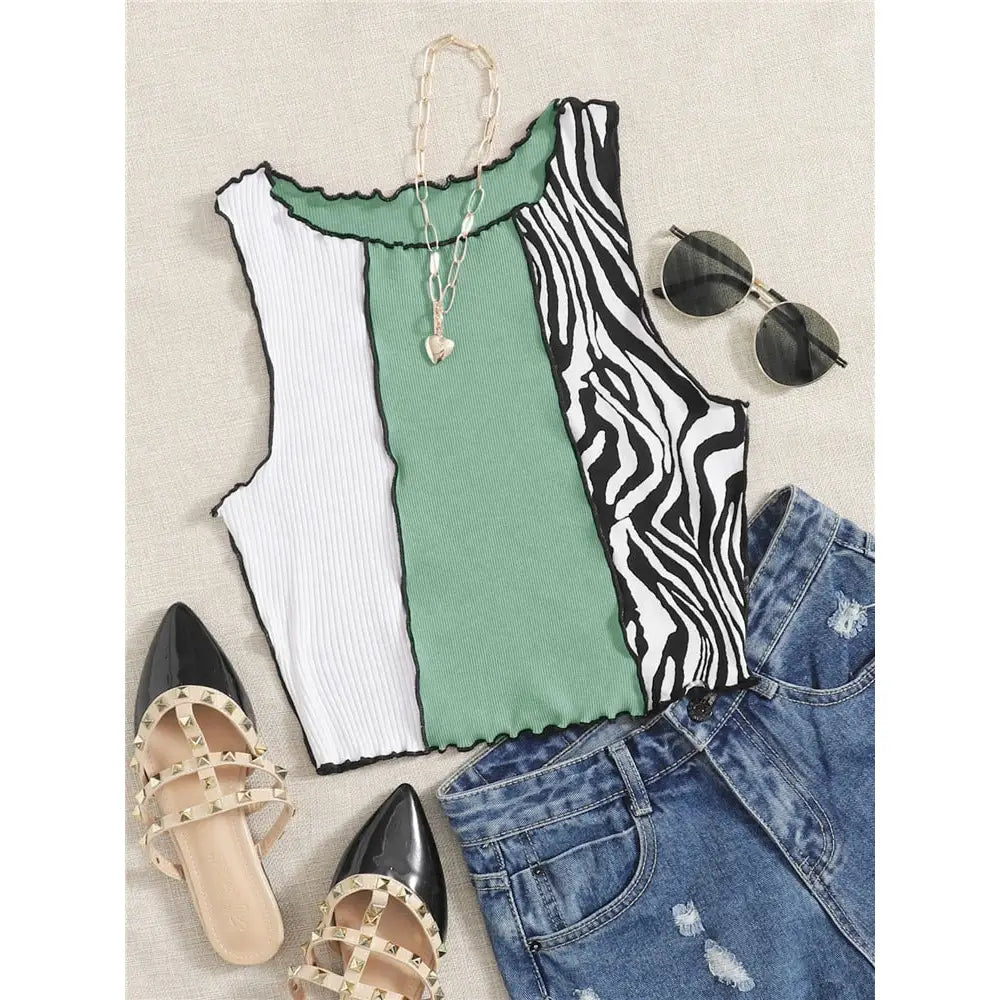 Zebra Striped Crop Tank Top
