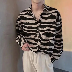 Zebra Striped Long-sleeve Loose Shirt