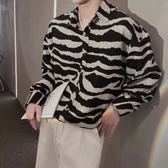 Zebra Striped Long-sleeve Loose Shirt