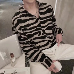 Zebra Striped Long-sleeve Loose Shirt