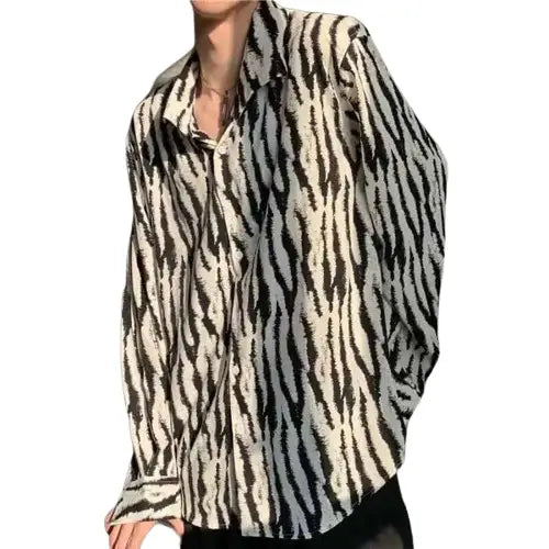 Zebra Striped Oversized Long Sleeve Shirt