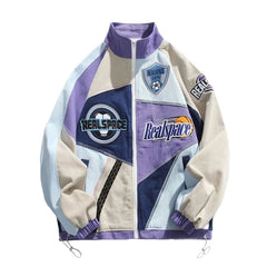 RealSpace Patch Zip Up Long Sleeve Jacket - Blue Purple / M