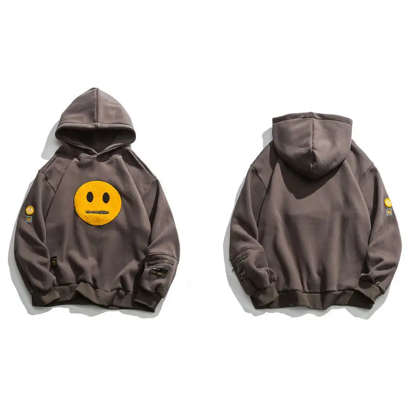 Zipper Pocket Smile Face Hoodie