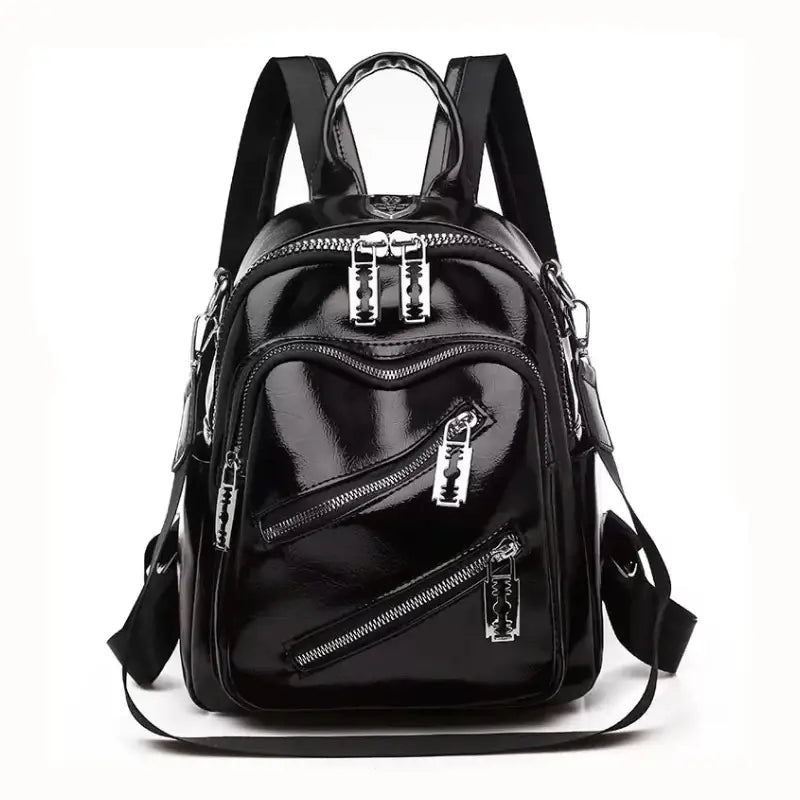 Zipper Pu Travel Razor Rucksack Backpack Black