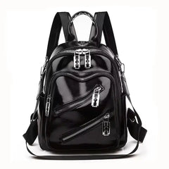 Zipper Pu Travel Razor Rucksack Backpack Black